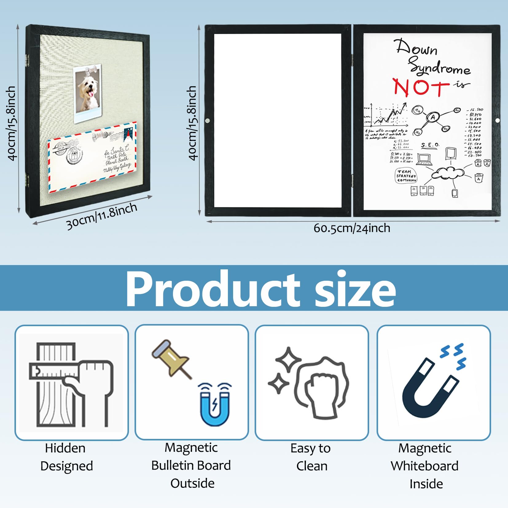Umtiti Hidden Magnetic Dry Erase Whiteboard with Black Wooden Frame - Image 2