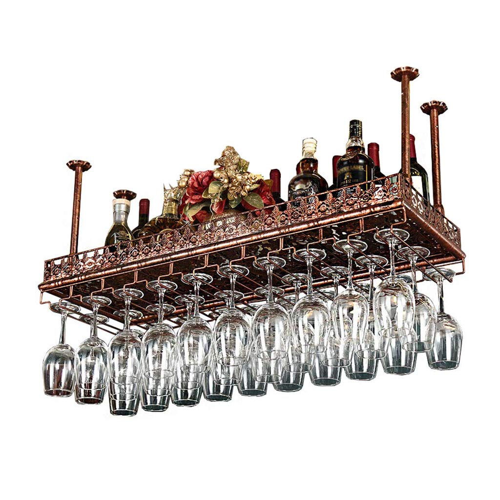 wine rack Wine Bottle Rack Wine Glass Holder Restaurant or Coffee Tableware Bottle Storage Floating Bar Ceiling Decorative Metal Shelf for Bar Kitchen/Bronze/100cm*35cm
