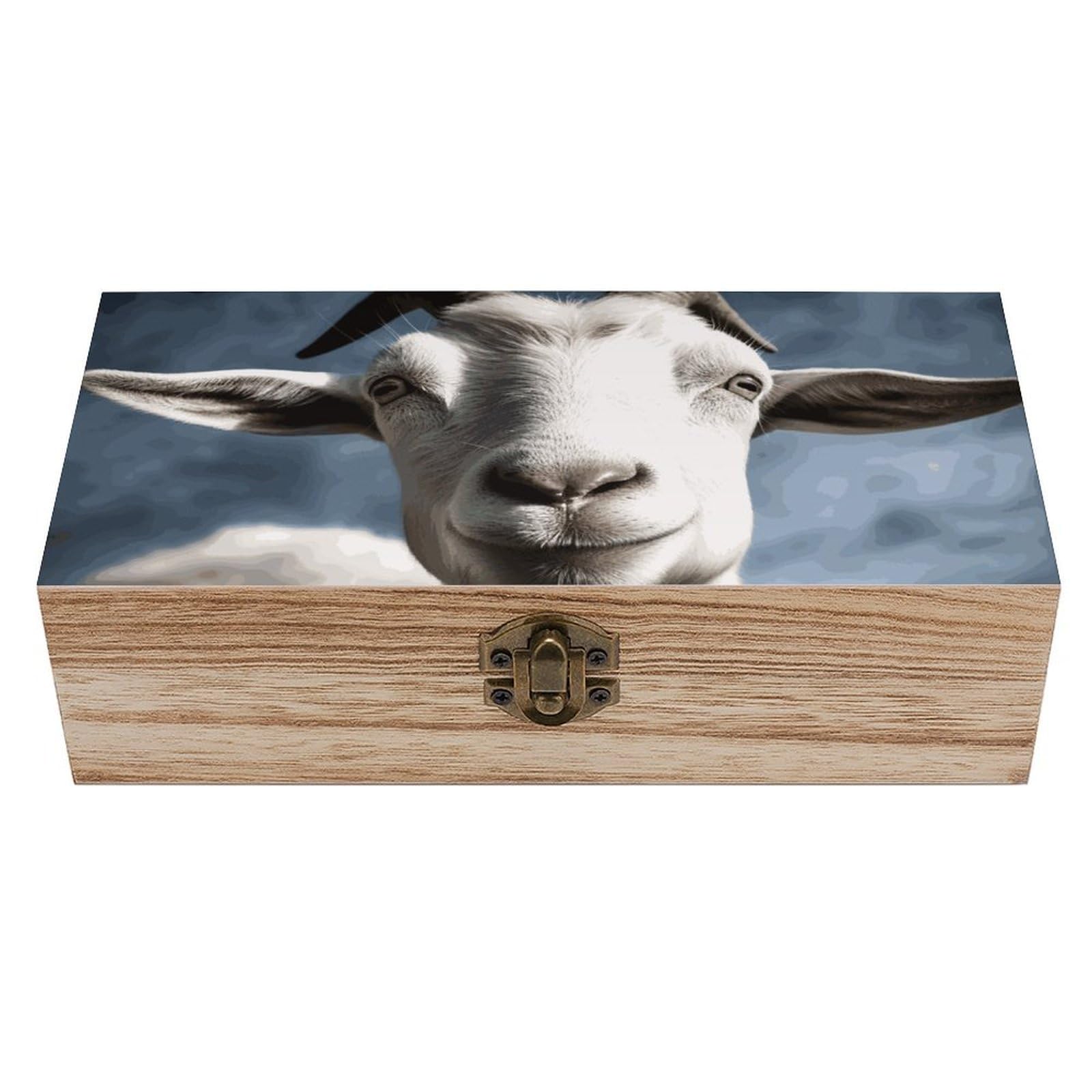 KLOPH Wooden Storage Box Goat Wood Gift Box with Hinged Lid Vintage Decorative Jewelry Boxes Memory Box for Jewelry Art Hobbies Home Storage Treasure Keepsake Gift 7.9''x3.9''x2.3''