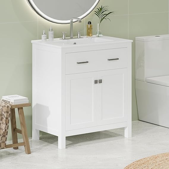 HBrilite 30inch Bathroom Vanity with Ceramic Sink, Single