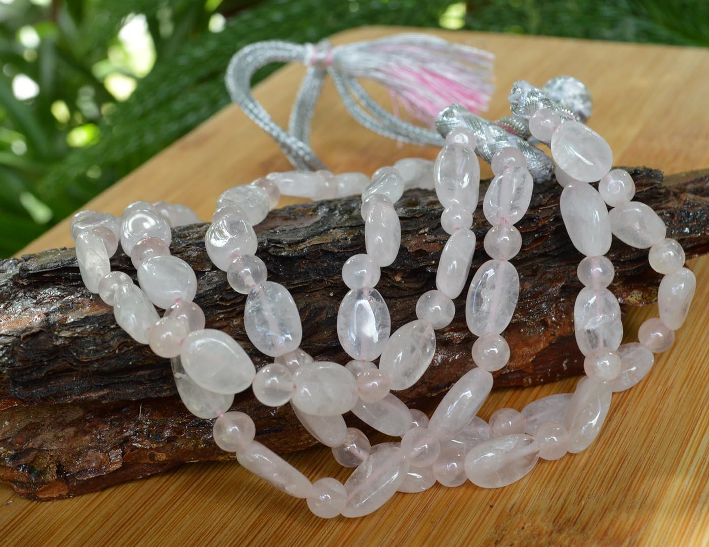 Rose Quartz Beaded Necklace, Boho Fashion Necklace - Image 3