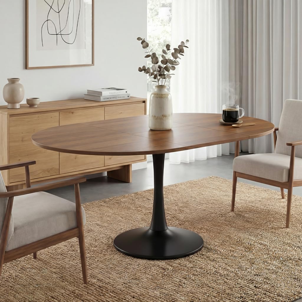 Tavolo da pranzo allungabile rotondo, 100-140 cm, tavolo da cucina con robusta base in metallo, tavolo da pranzo allungabile ovale, per 4-8 persone, tavolino rotondo per cucina, soggiorno, sala da