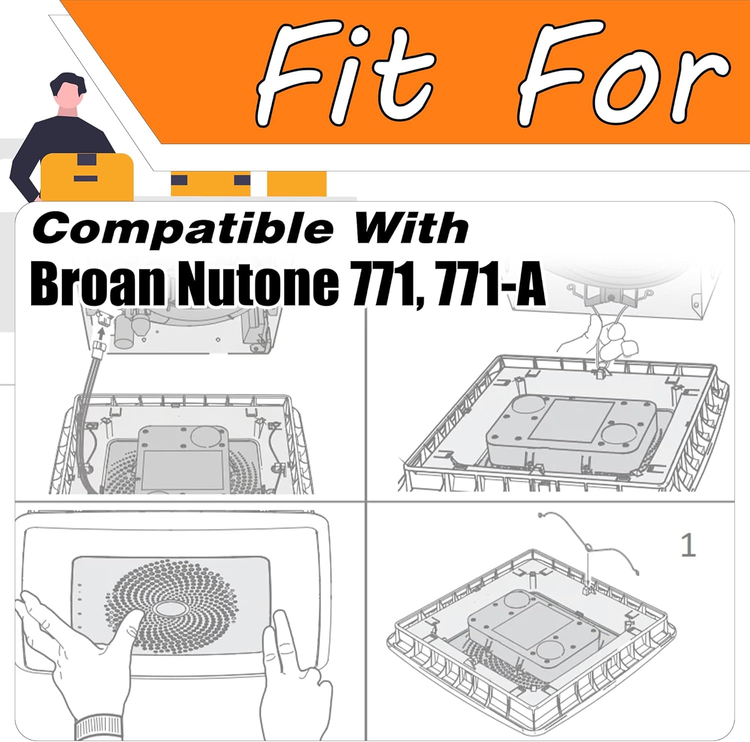 Bathroom Fan Assembly for Broan 771, 771-A, Exhaust Fan Motor, 120V, 70CFM, 1.5A, 3000 RPM with Two Prong Plug, Include Motor, Blower Wheel and Mounting Plate Replace# S97017450