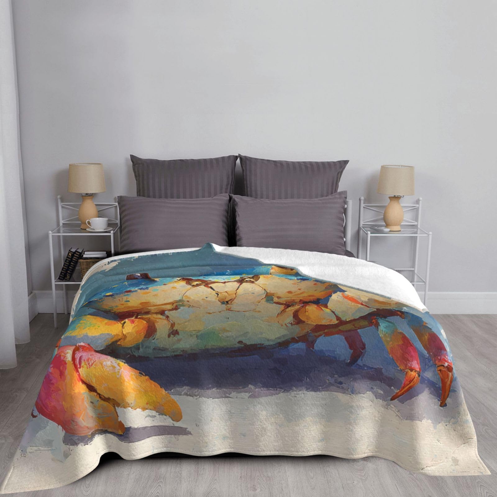 Manta de viaje portátil de 80 x 60 pulgadas, suave, resistente a las arrugas, plegable, exquisito estampado de cangrejo con pulgares hacia arriba