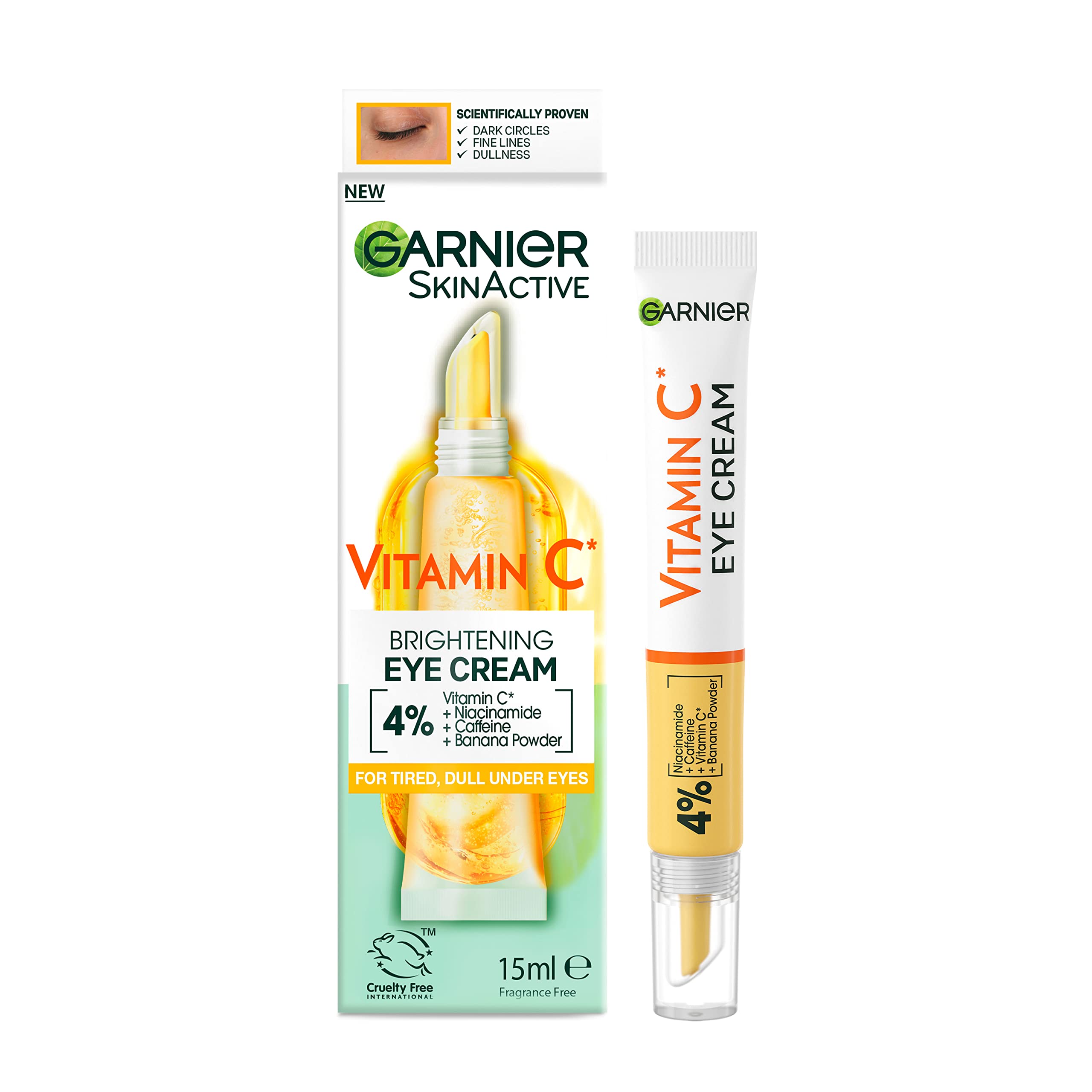 Garnier Vitamin C Eye Cream for Dark Circles, 4% Vitamin C, Niacinamide, Banana Powder, Caffeine,...