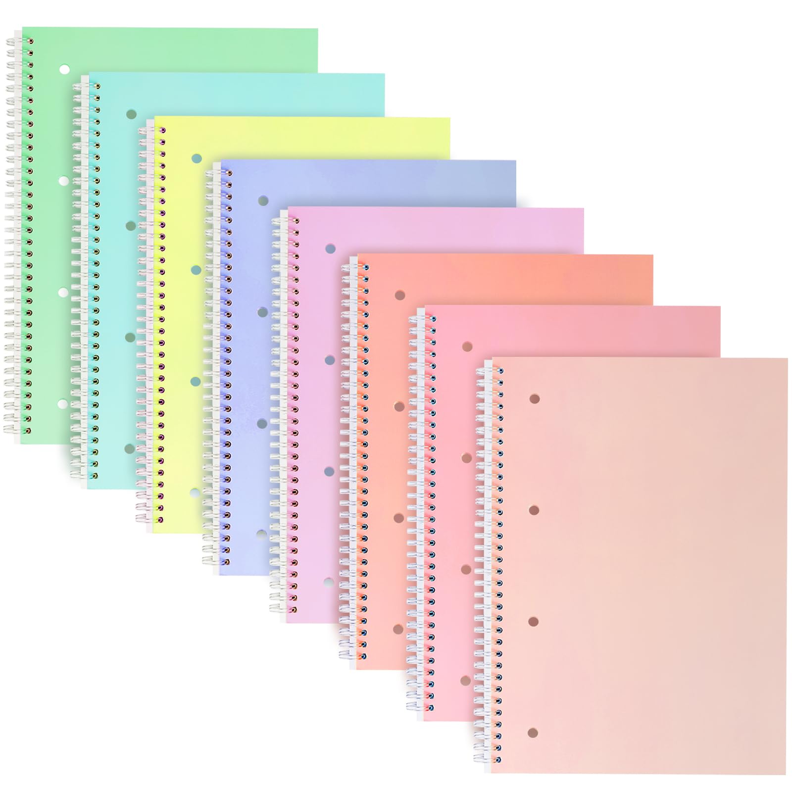 RITOLLO 8 Pack A4 Wirebound Notebook 160 Pages Spiral Lined Paper 8mm Ruled with Margin โ Perforated Journal 4 Hole Punched for University Study School Revision Office Notes (8 Colors)