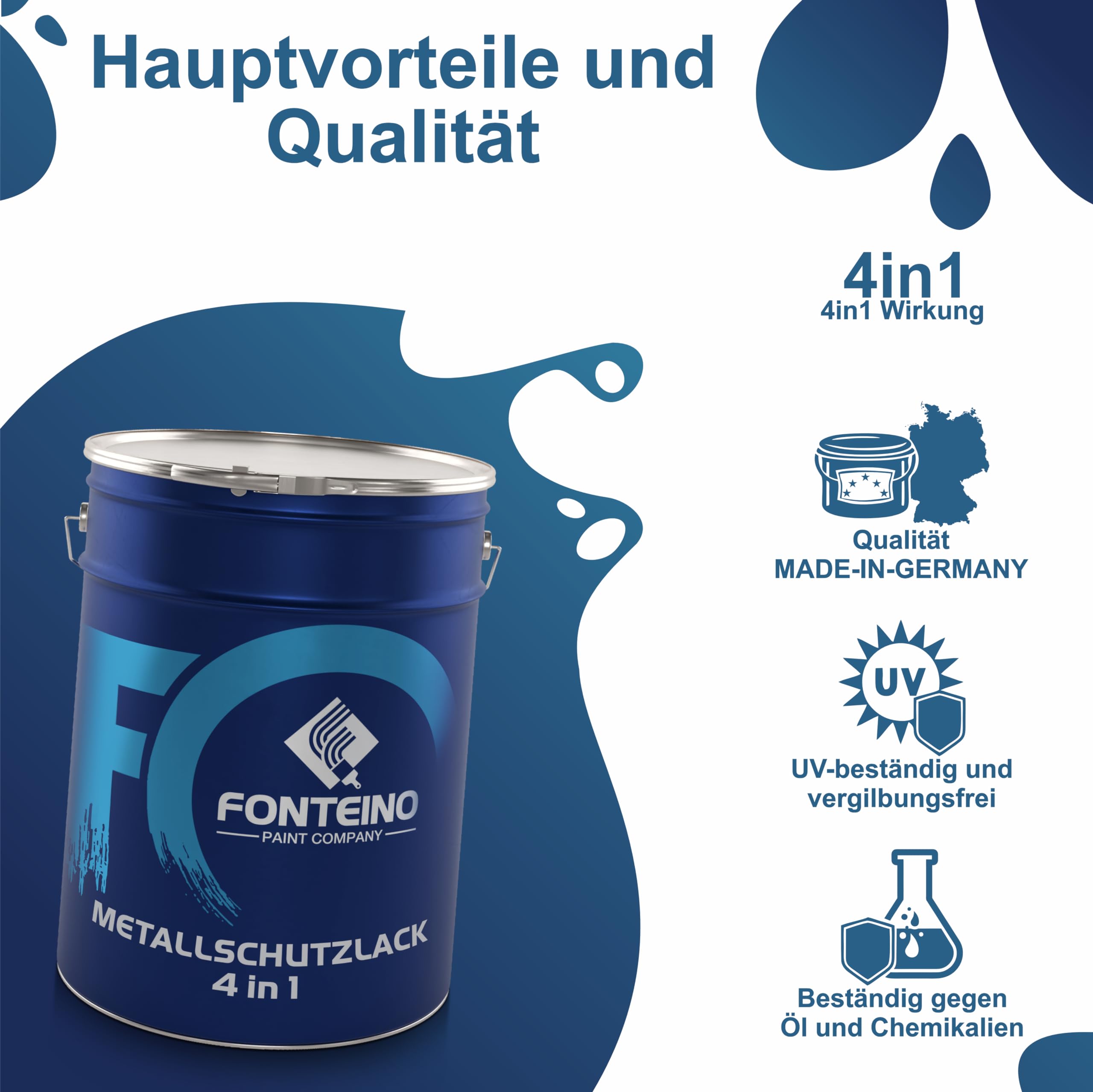 Metallschutzlack 3in1 Metallfarbe Grundierung Rostschutzfarbe Decklack - Silbergrau 5L