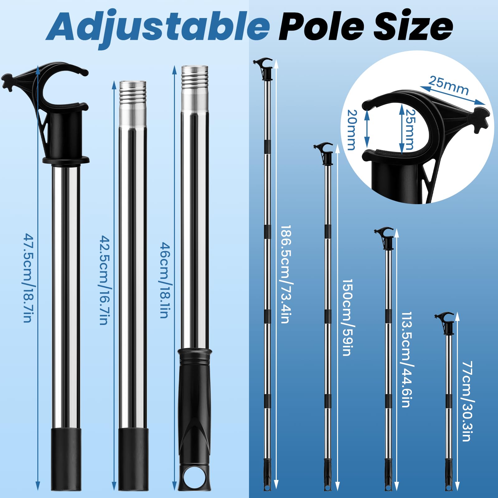 Apri palo per finestra, asta telescopica multiparte da 1,86 m, con gancio, compatibile con tende Velux GGL/GGU per lucernari, in acciaio inox, per scale a soppalco, finestre scorrevoli verticali