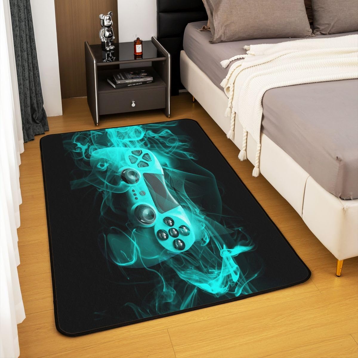 Gamer Soft Rugs for Living Room Bedroom Tower Gaming Video Game Entryway Accent Rug Boys Teal Gamer Controller Floor Indoor