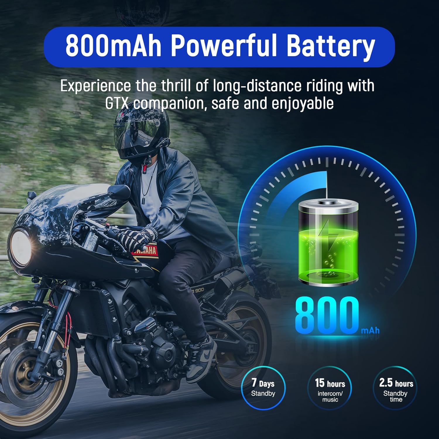LEXIN GTX battery indicator showing 800mAh capacity and usage times