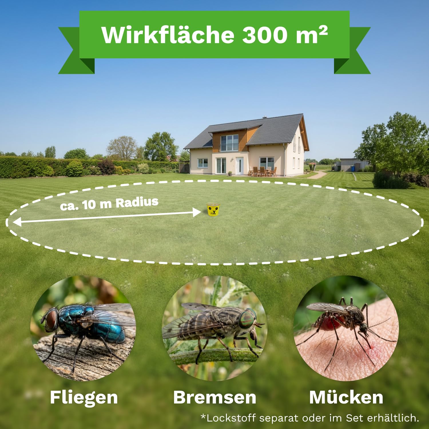 Piège à mouches Göbel Fly X, pour jardin, écurie, saule et chevaux, protection idéale contre les mouches, jusqu'à 250 000 mouches, insectes, freins, tiques, seau à suspendre avec arceau (piège à