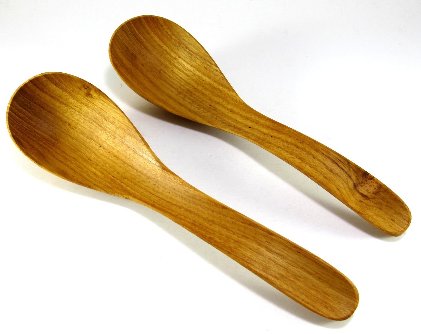 Set of 2 Teak Wood Noodle Soup Ramen Spoons Hard Wood Utensil Premium Quality