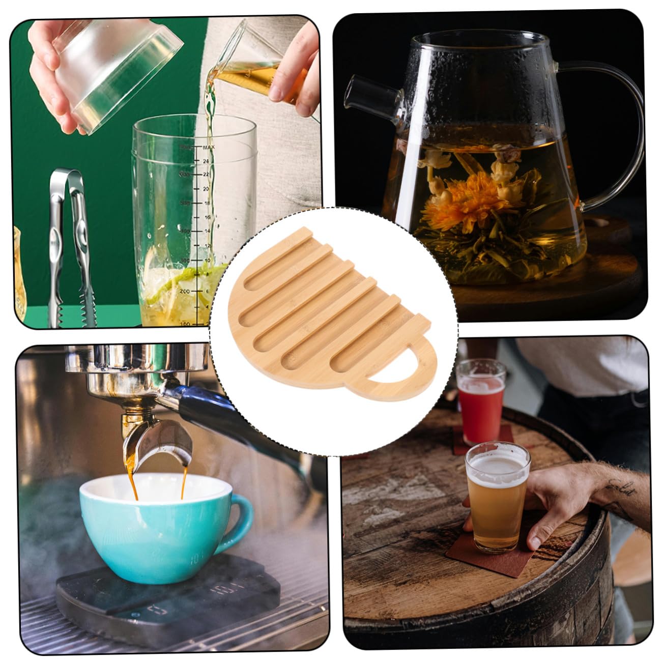 Estante de Madera Beige Diseño Vertical en Forma de Taza para Almacenar Cápsulas de Café, Soporte Innovador y Fiable para Uso en Casa o Tienda