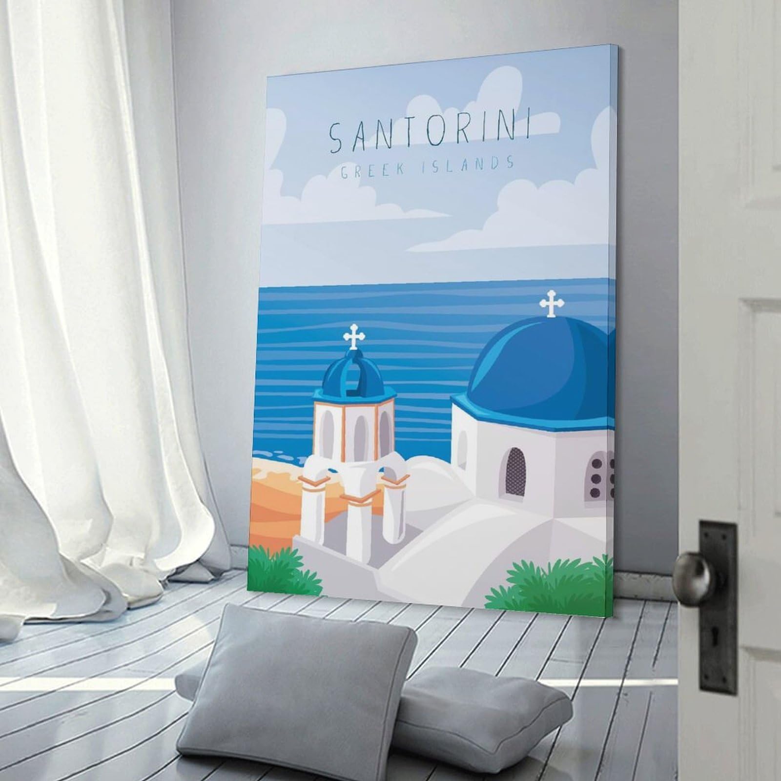 Junmoney Santorini Greece(3) Hanging Wall Art 20x30inch(50x75cm), for Bedroom Walls, Guest Spaces Or Lounges, An Easy Wall Refresh for Bedrooms