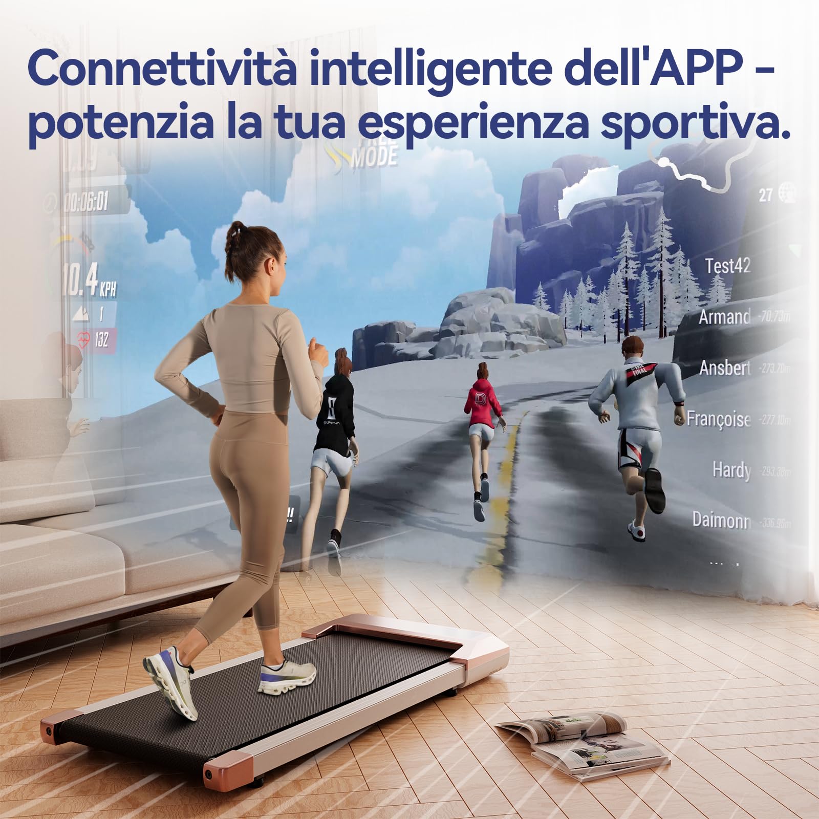 Copant Tapis roulant, tapis roulant con LCD Scarn, pedana da 2,5/3.0 HP con APP e controllo remoto, carico massimo Max 136 kg,con corsi di allenamento e corse, 1-6/12km/h per casa o ufficio