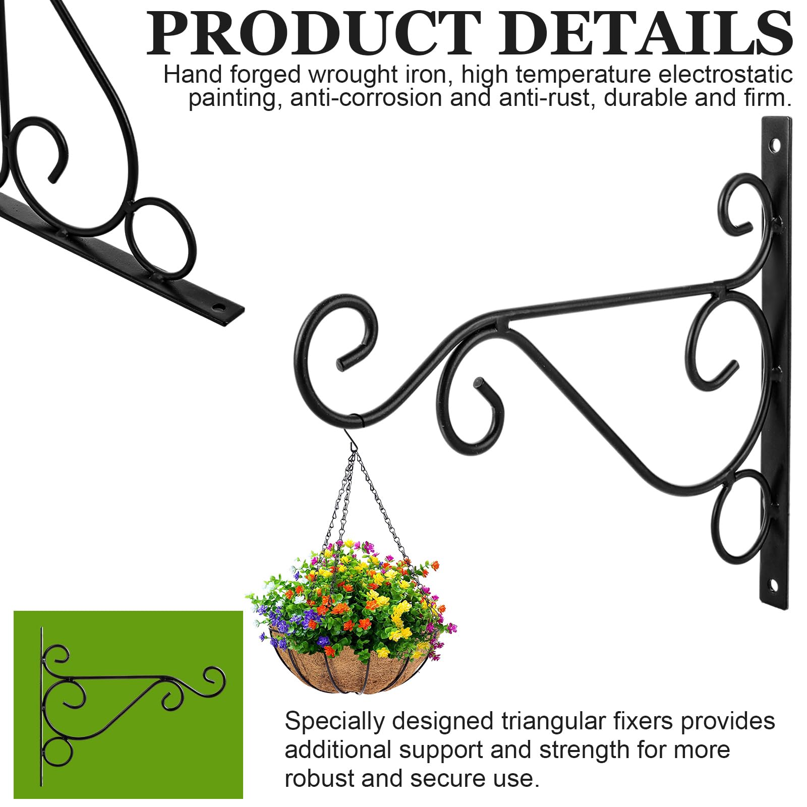 ASelected Lot de 4 crochets muraux en fer pour suspension de plantes