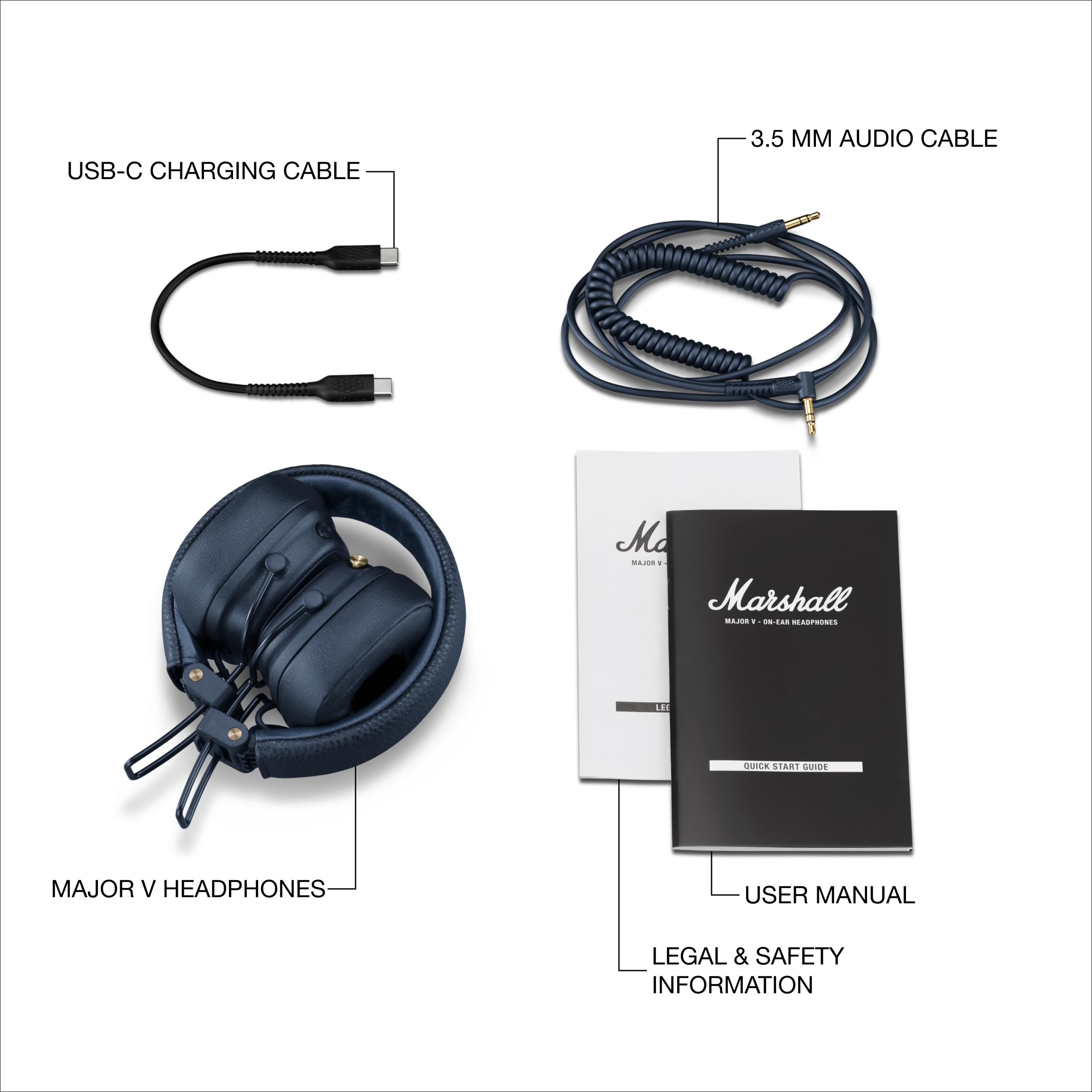 Marshall Major V - Cuffie wireless Bluetooth On-Ear, colore: Blu notte