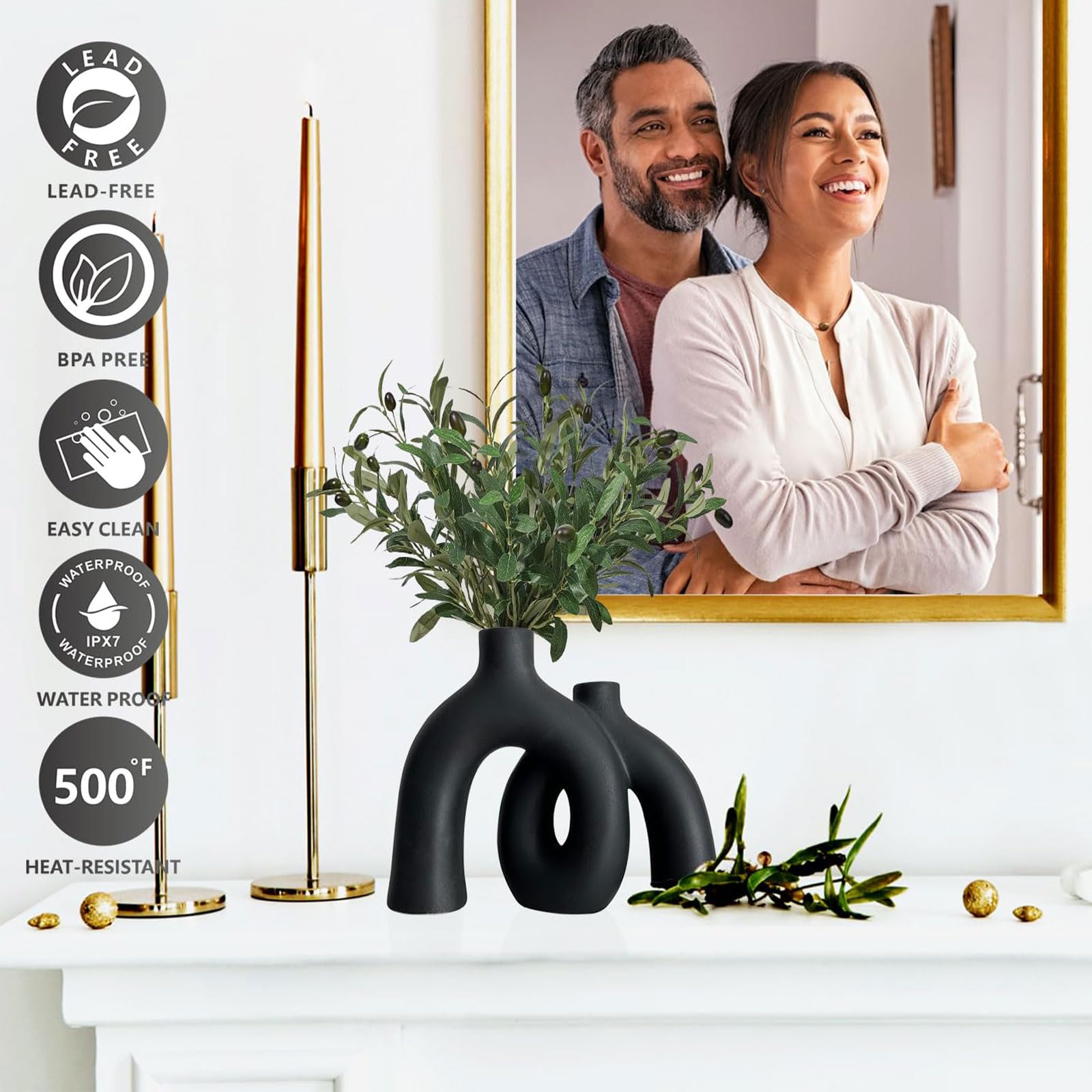 Set di vasi in ceramica nera opaca – moderni vasi decorativi per soggiorno, tavolo da pranzo, libreria e camino, vasi minimalistici per corridoio e mobile TV