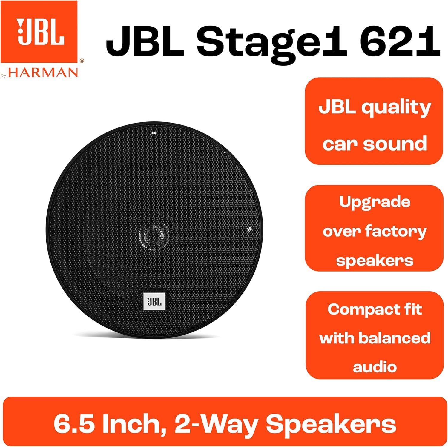 JBL Stage1 621 - Juego de altavoces coche de 2 vías de Harman Kardon - echo auto Bidireccional de 175 vatios - 2 piezas de 16 - 17 cm