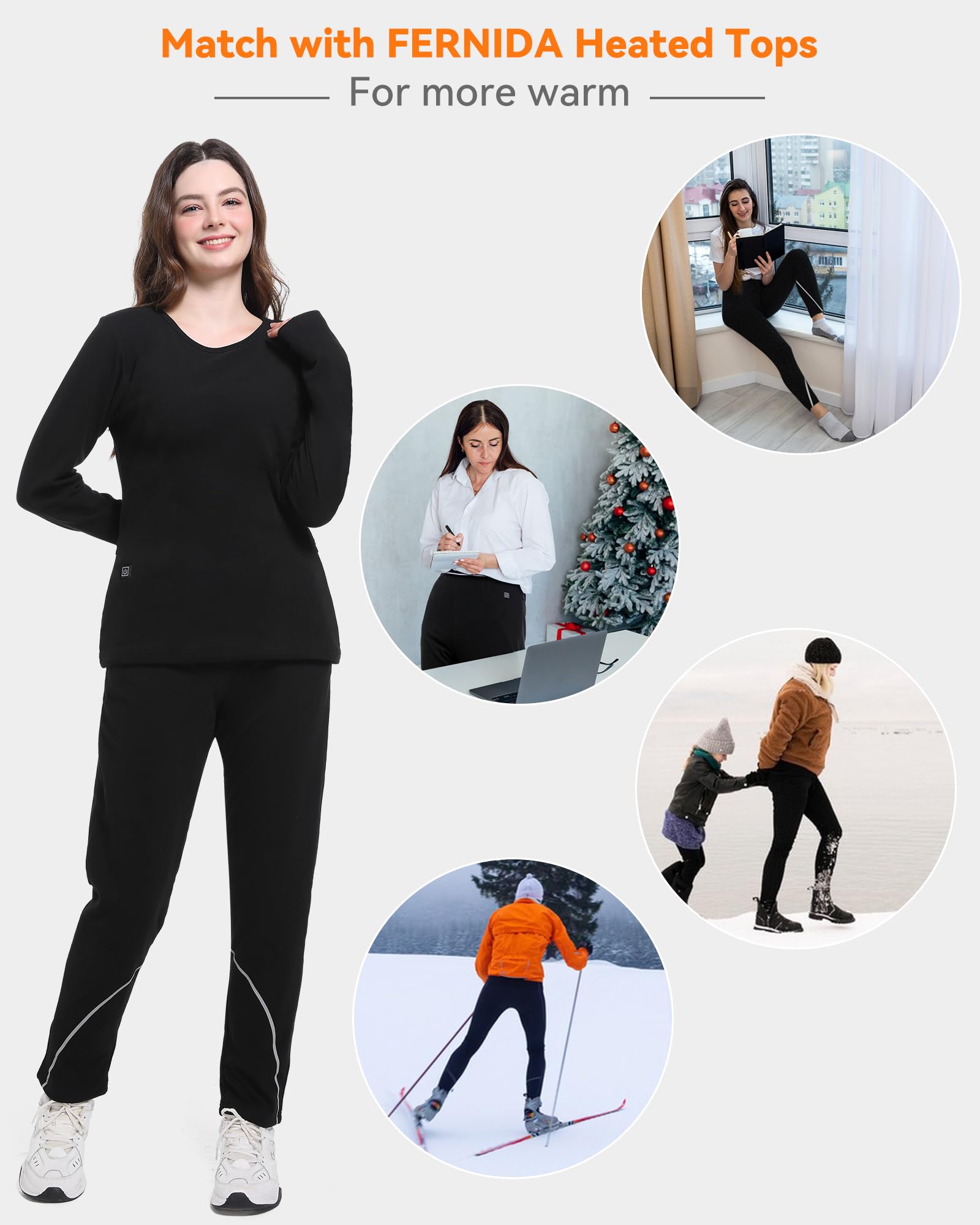FERNIDA Pantaloni termici da donna strato base, leggings termici con power bank, biancheria intima termica per l'inverno, caldi e quotidiani, 8 cuscinetti riscaldanti