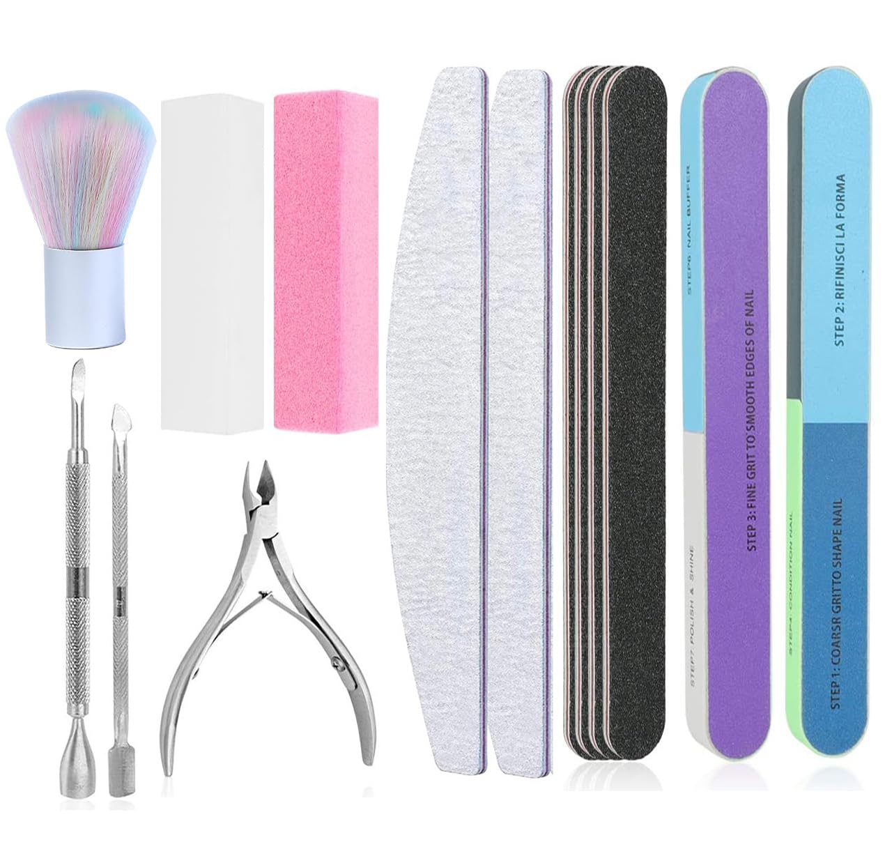 TONOKAILS Nail Care Tool Kit, 14 Pcs Nail File Set Buffer Block Sponge Polished, Cuticle Nipper and Pusher for Dead Skin Nail Brush Nail Tools Nail Trimming Manicure Tools