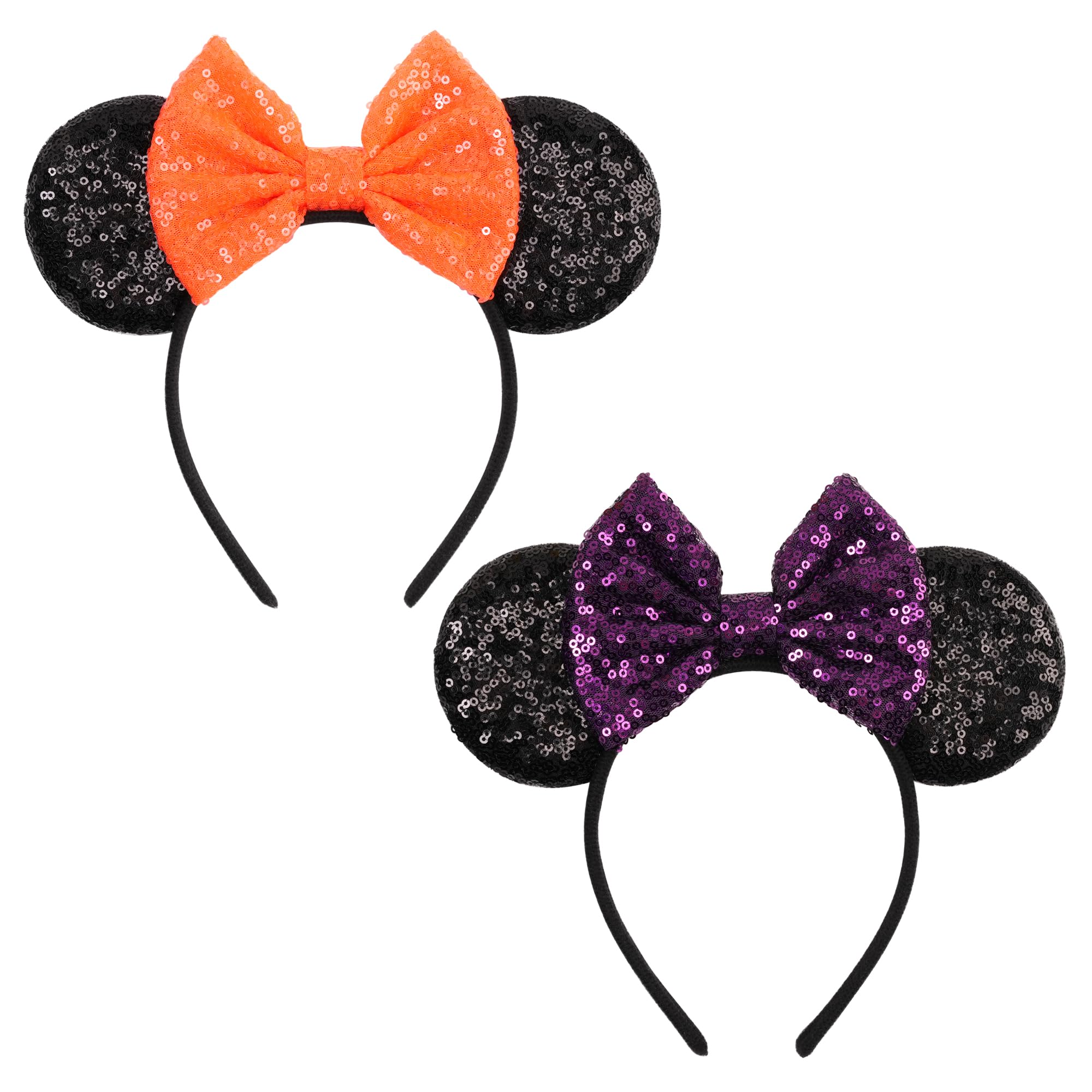 zhezesmila 2Pcs Mouse Ears Headbands Shiny Sequins Minni Ears Hairband for Women Girls Cosplay Costume for Holloween Cosplay Parties