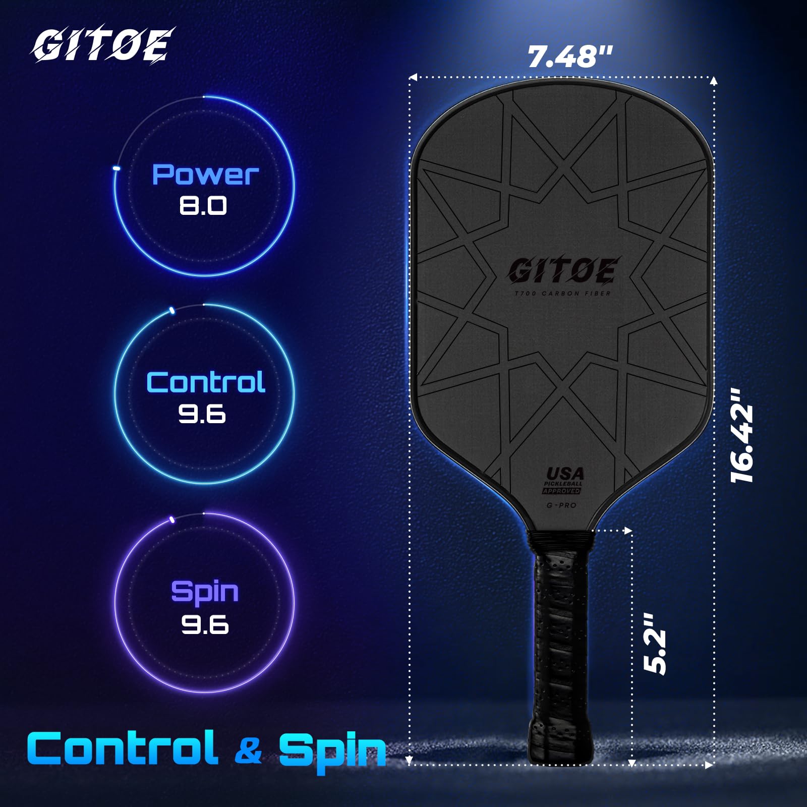 ピックルボール パドル NIUPIPO T700 生カーボン USAPA承認 G niupipo T700 Carbon Fiber Professional Pickleball Paddle Glide