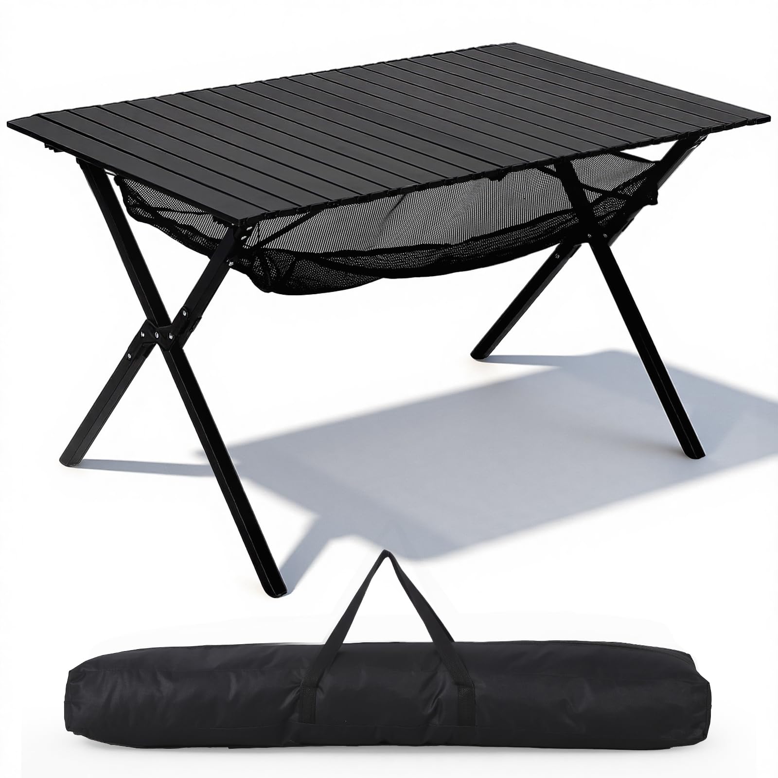 HAUSPROFI Campingtisch Klappbar 120x70x70cm Groß für 4-6 Personen, Klapptisch Aluminium 100 kg Belastbar, Falttisch mit Tragetasche, Outdoortisch Tragbar für Camping Picknick Garten Balkon, Schwarz
