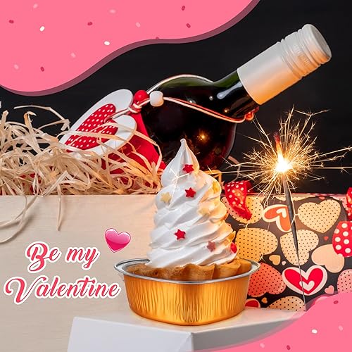 Miniatura 6 de 50 juegos de moldes para tartas en forma de corazón de San Valentín con tapas, de papel de aluminio, moldes para cupcakes de 3.4 onzas, mini moldes