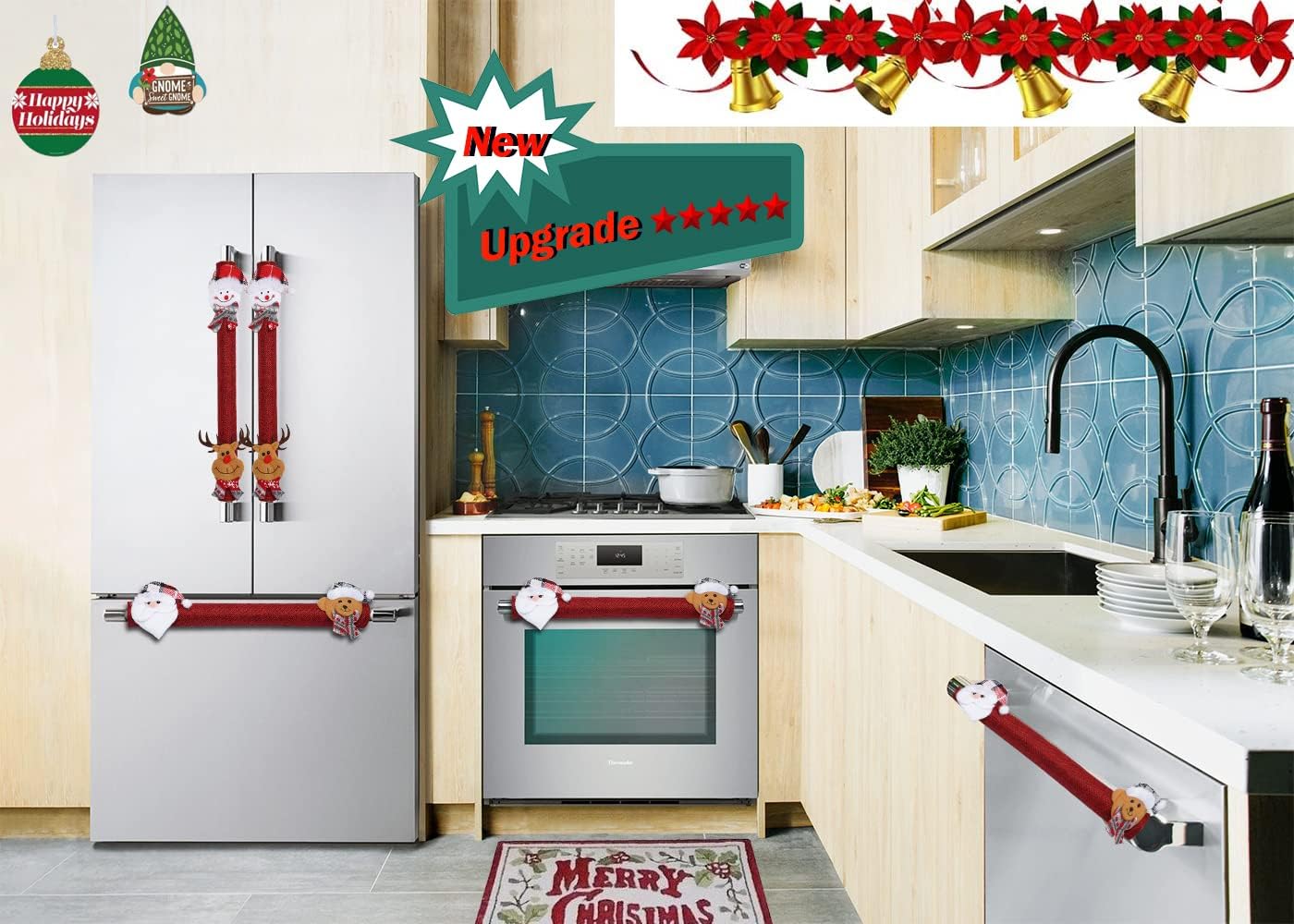 Christmas Refrigerator Door Handle Covers Set, Santa Decor Appliance Handle Covers Fridge Microwave Oven Dishwasher Door Handle Protector for Kitchen Home Christmas Decorations : Appliances