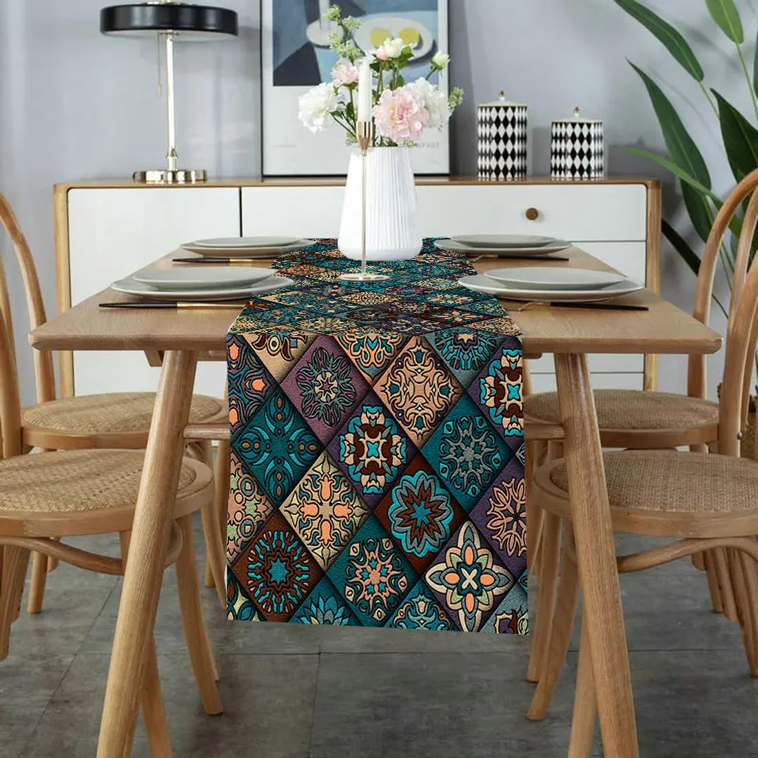 Table Runner for 8 Seater Dining Table - Modern Decorative & Washable Runner for Dining | 13" X 86"-picture-31