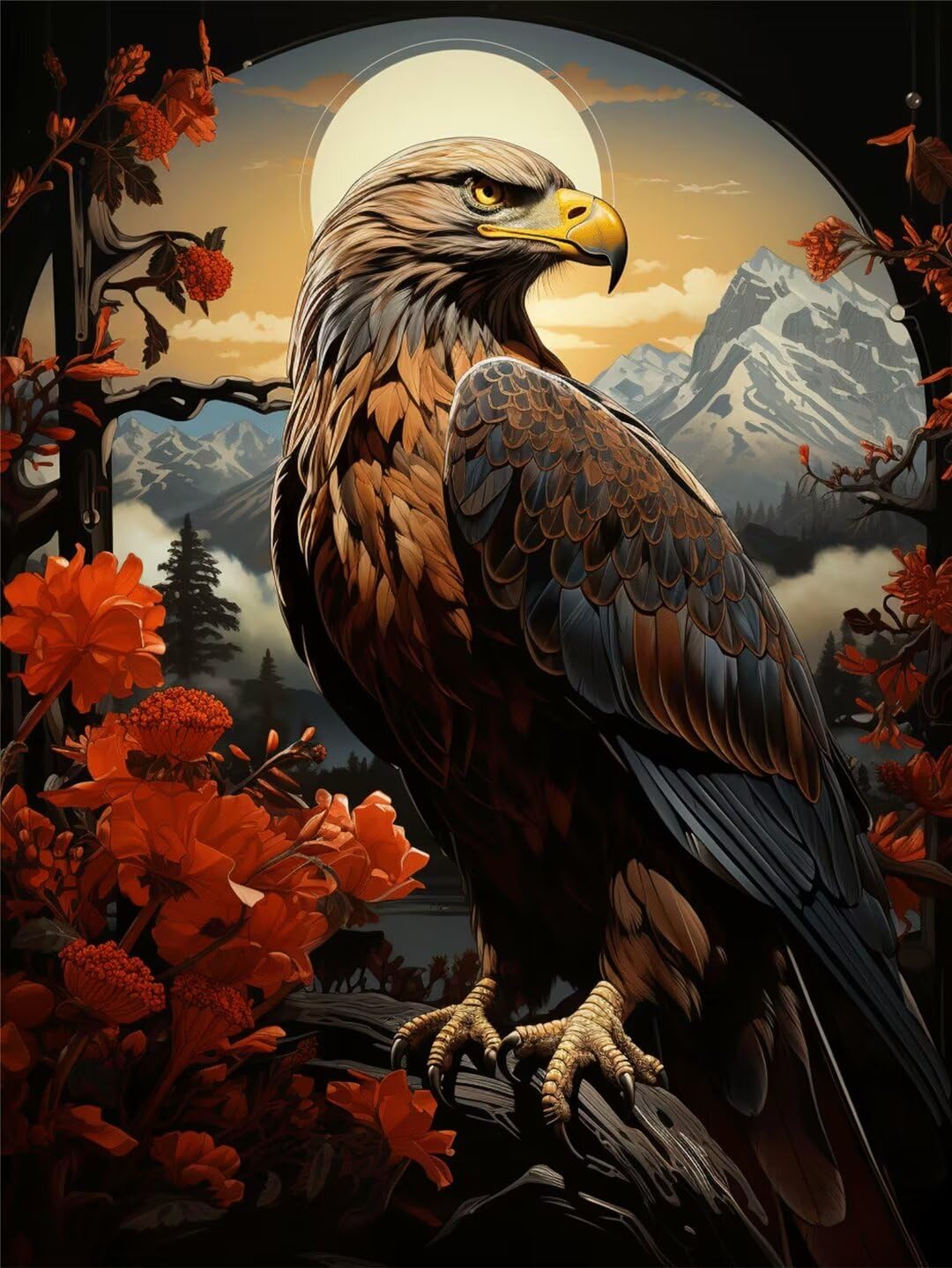 5D DIY Eagle,Wildflowers Diamond Painting Kits for Adults,Diamond Art Kits for Kids,Diamond Crystal Rhinestone Embroidery Picture Arts Crafts Supplies by Numbers for Gifts Wall Decor 80x107cm B7311