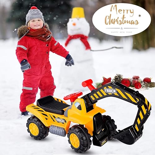 Miniatura 8 de HONEY JOY Ride on Push Car, Toddler Bulldozer Digger Toy wSafety Helmet, Rock, Horn, Moving ForwardBackward, Outdoor Digging Scooper wWorking