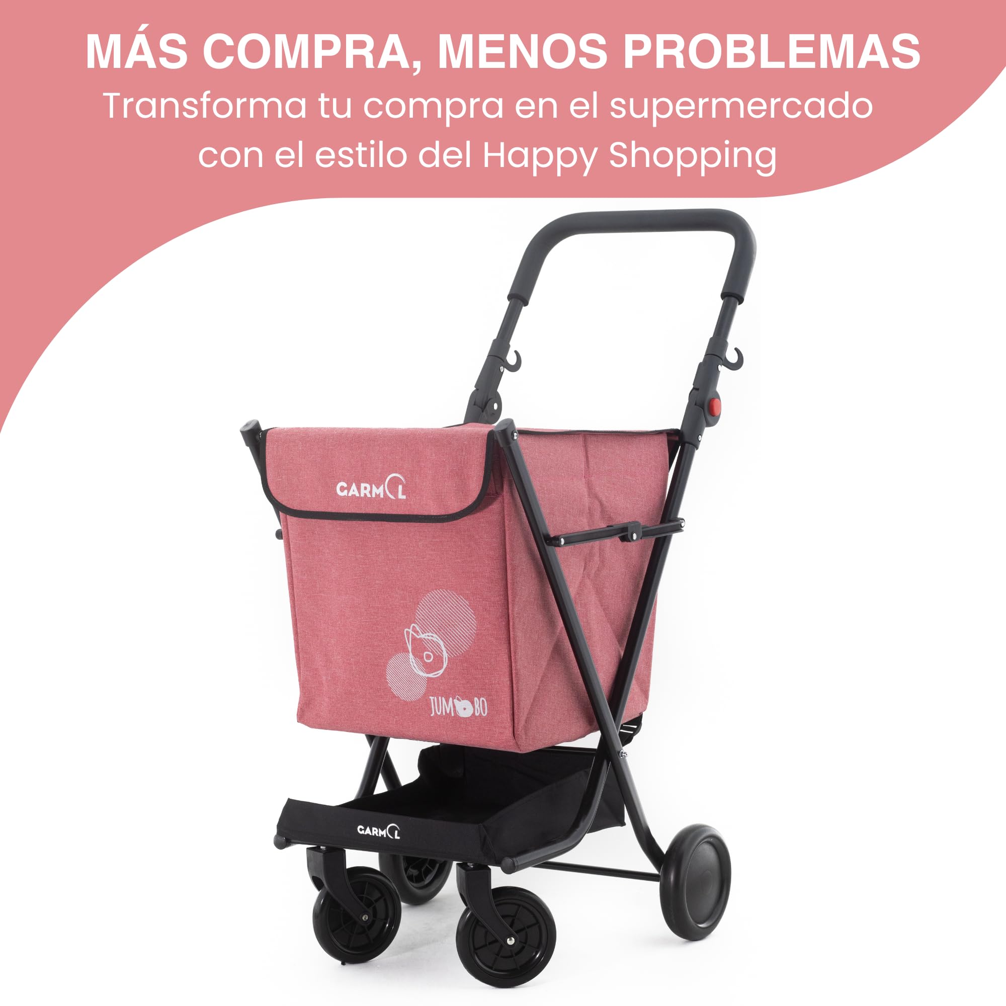 GARMOL Carro de la Compra Plegable 66 litros | Carro de la Compra 4 Ruedas Gran Capacidad | Carrito Compra 4 Ruedas Plegable Color Rojo