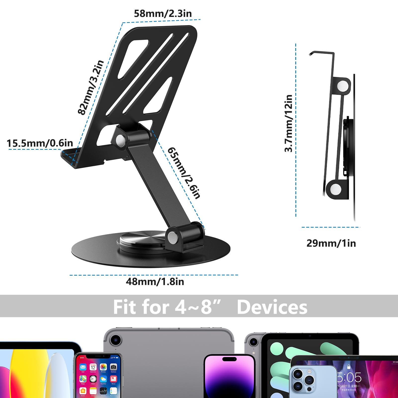 Support De Téléphone Et Tablette Pour Bureau, Rotation à 360 °, Base