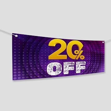 20 Off Large Banners and Signs for Outdoor by BCB Print | Polyester Banner with 4 Holes for Easy Hang Indoor & Outdoor | 4x2 Feet Banner to Promote Business Seles | HD Made in USA