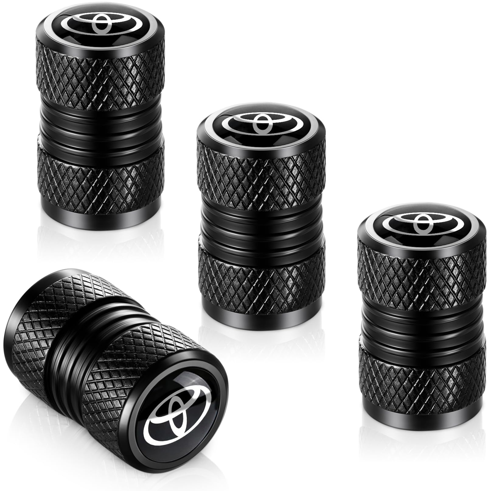 Black Car Wheel Valve Stem Caps for Toyota, Auto Tire Valve Stem Cover Compatible with Toyota Venza RAV4 Prime Sienna Tundra Corolla Cross Land Cruiser Air caps 4 Pieces Metal Accessories