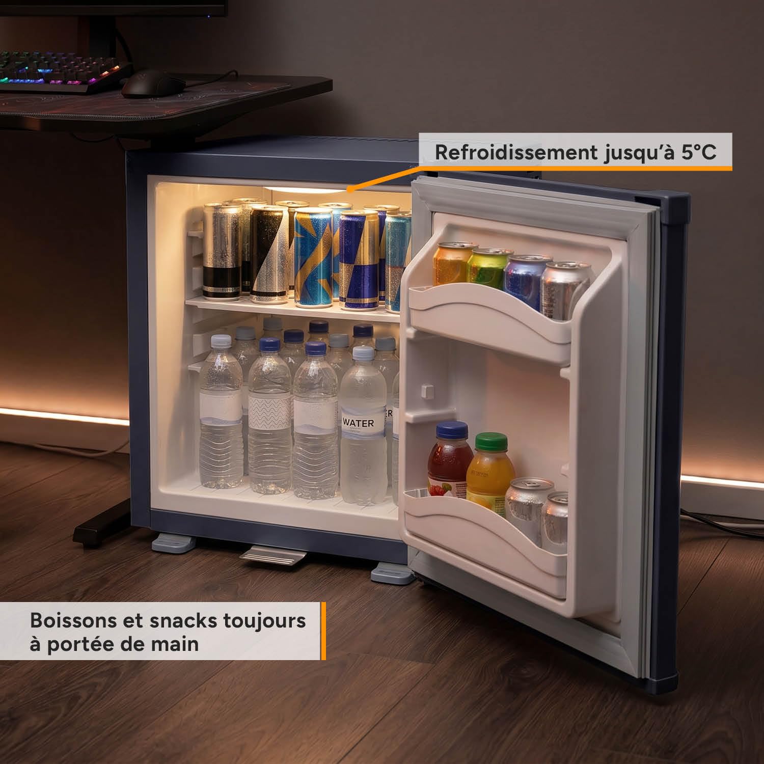 TZS First Austria - Mini réfrigérateur 30L complètement silencieux - Petit mini-frigo avec porte réversible et lumière intérieure - Minibar pour camping, bureau, chambre & hôtel - Anthracite