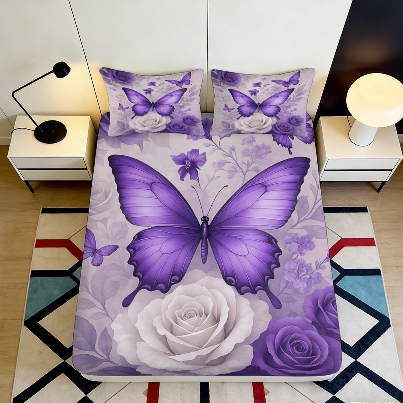 Jxqhbvmg Style-10 3D Printed Butterfly Rose Fitted Sheet Microfiber Deep Pocket Non-Slip Bedroom Bedding Butterfly Rose Mattress Fitted Cover, Washable 90X200x25cm