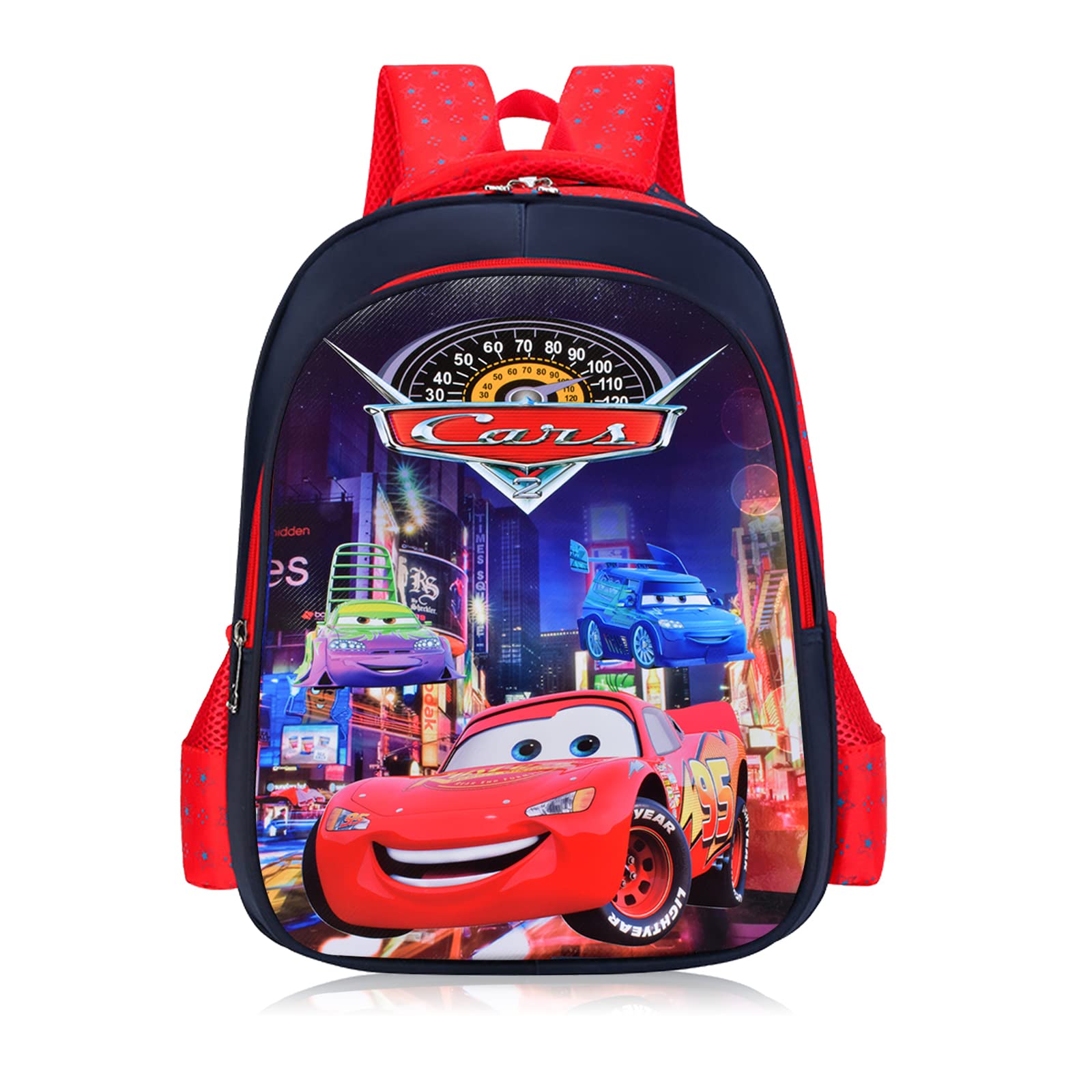Funmo Cars Mochila Infantil para niños Rayo McQueen Carrera de Coches, Mochila Ajustable Escuela Primaria, rojo, medium