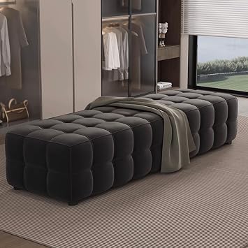 Italian Luxury Velvet Ottoman Bench, Upholstered Storage Footstool for Bedroom, Living Room, Dressing Room, Shoe Bench with Wooden Legs 180 * 50 * 43