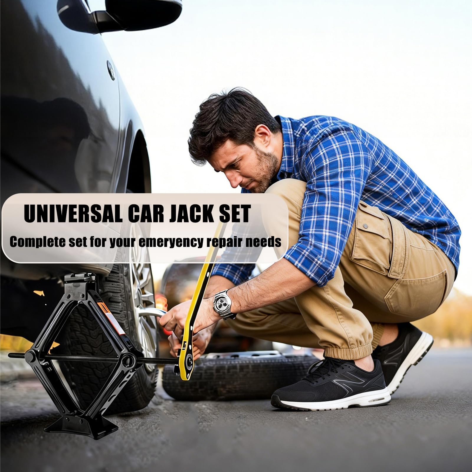 Hniuyun 2 Ton Scissor Jack Kit - Heavy-Duty Car Lift with Ratchet Handle & Electric Drill Compatible for Sedans, SUVs, MPVs - Reinforced Steel Plate Construction — view 3