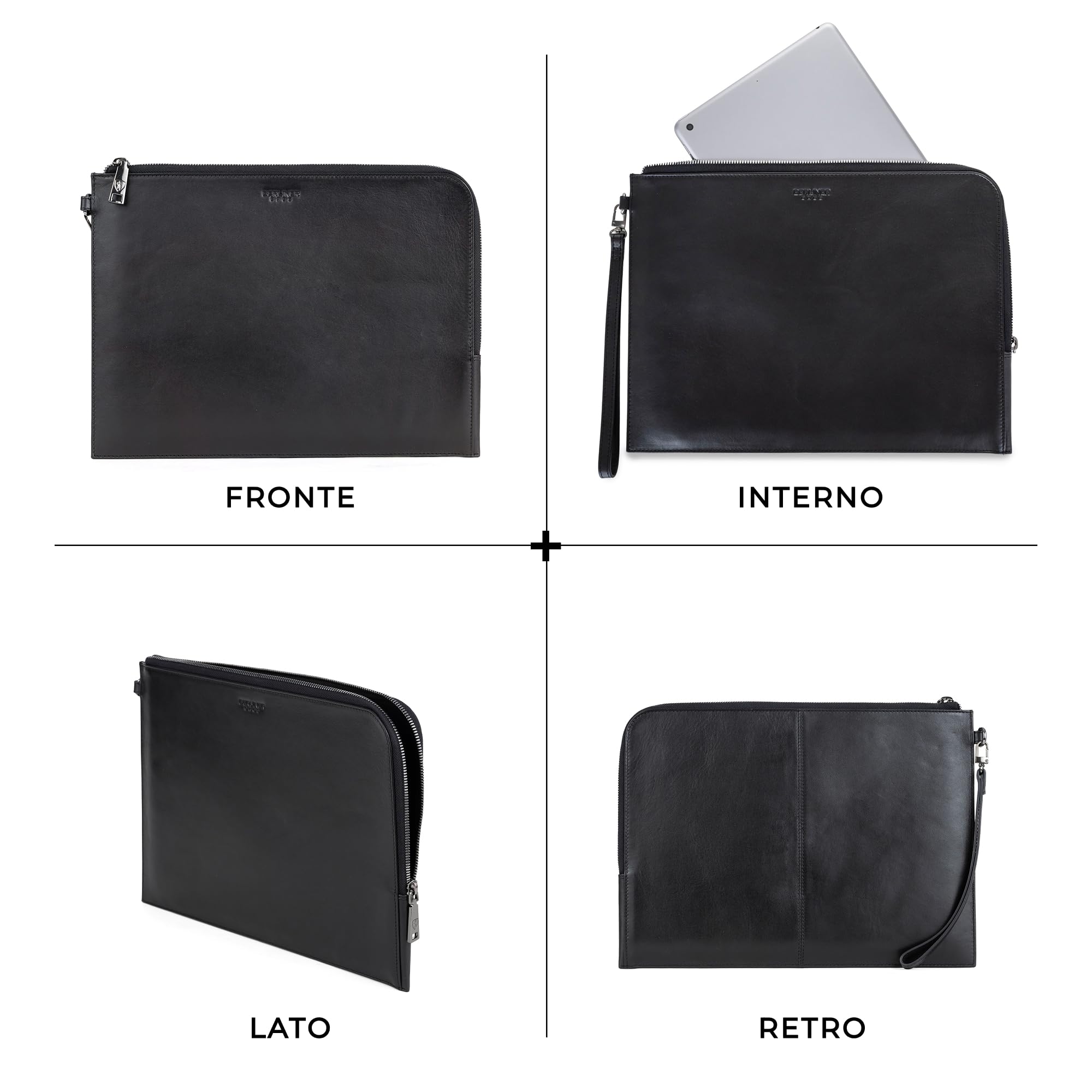 Berliner Bags Cartella Porta Documenti Alex XL in Vera Pelle, Organizer da Viaggio con Zip e Laccetto, Porta Passaporto e Documenti, Unisex – Nero