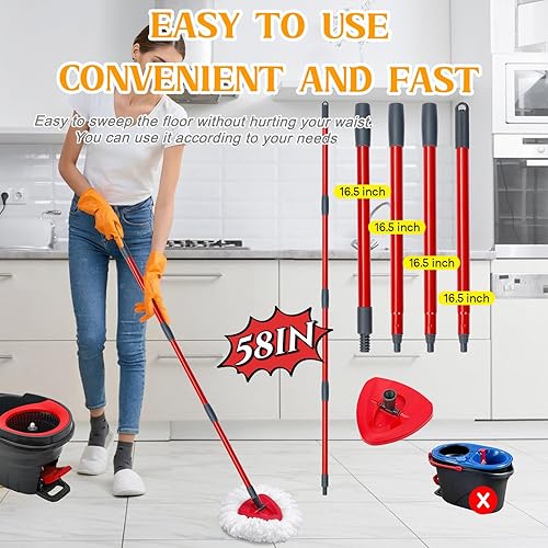 Miniatura 3 de kCarpoly Trapeador giratorio que reemplaza la cabeza, incluye 2 trapeadores, reemplazo de la cabeza y mango de trapeador de 4 etapas y una base de