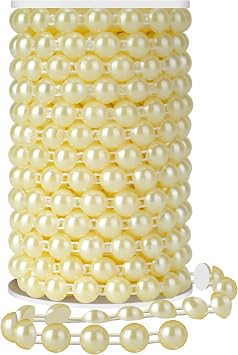 10mm Pearl Garland Half-Round 11 Yards Flat Craft Pearls Bead String Roll Strand for Wedding Party Christmas Tree Decoration Ivory