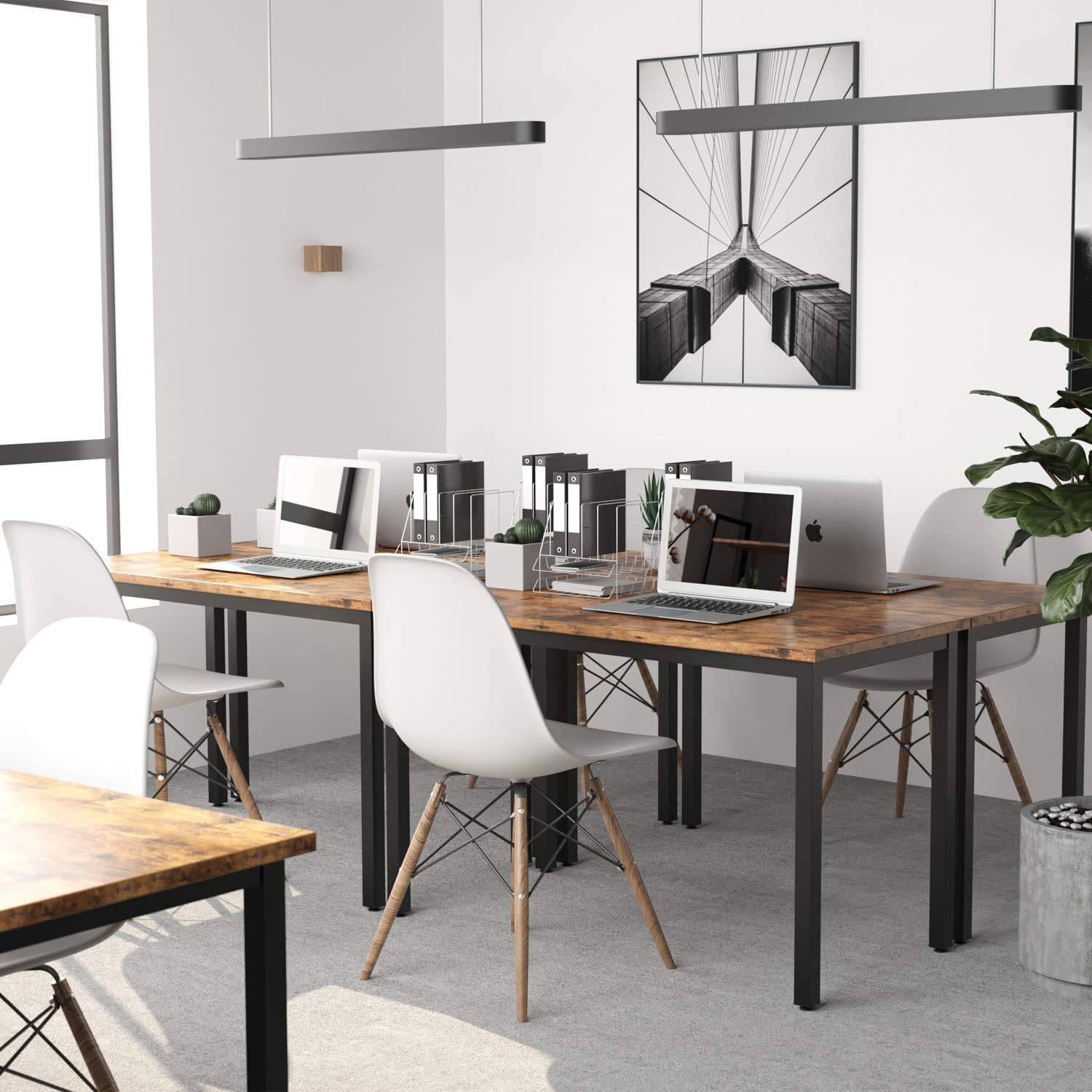 IRONCK Computer Desk, 55" Office Desk with 0.7" Thicker Tabletop, 1.6" Sturdy Metal Frame, Simple Study Writing Table, Industrial Style Gaming Desk Table for Home Office,Rustic Brown