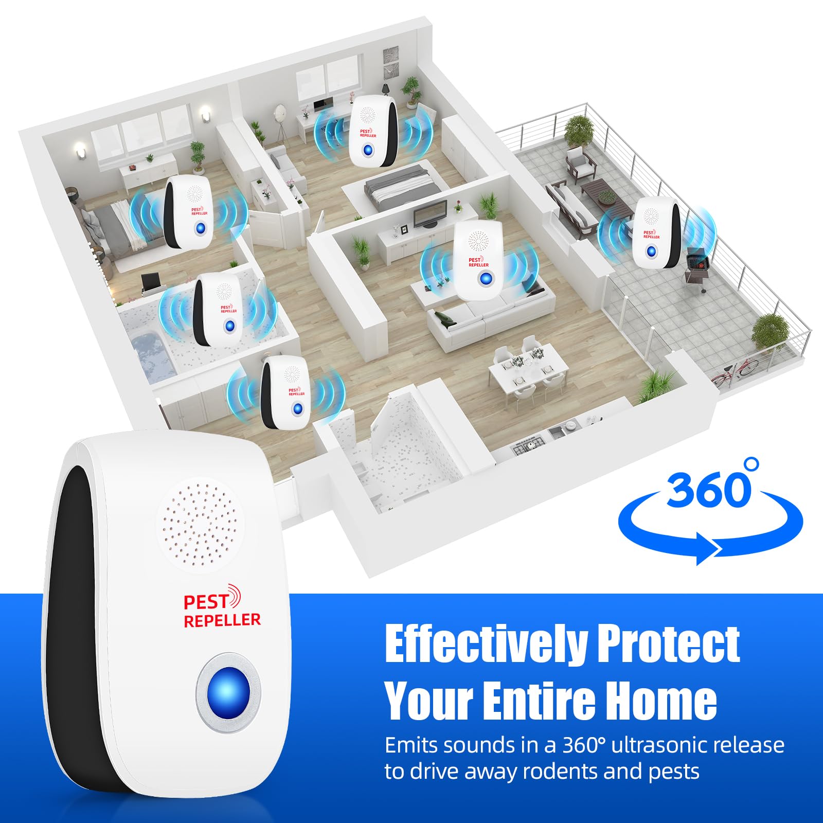 Repelente ultrasónico de control de plagas, paquete de 8 repelentes de ratones para interiores, repelente de insectos y roedores, enchufe ultrasónico para cucarachas, ratones, ratas, insectos, arañas