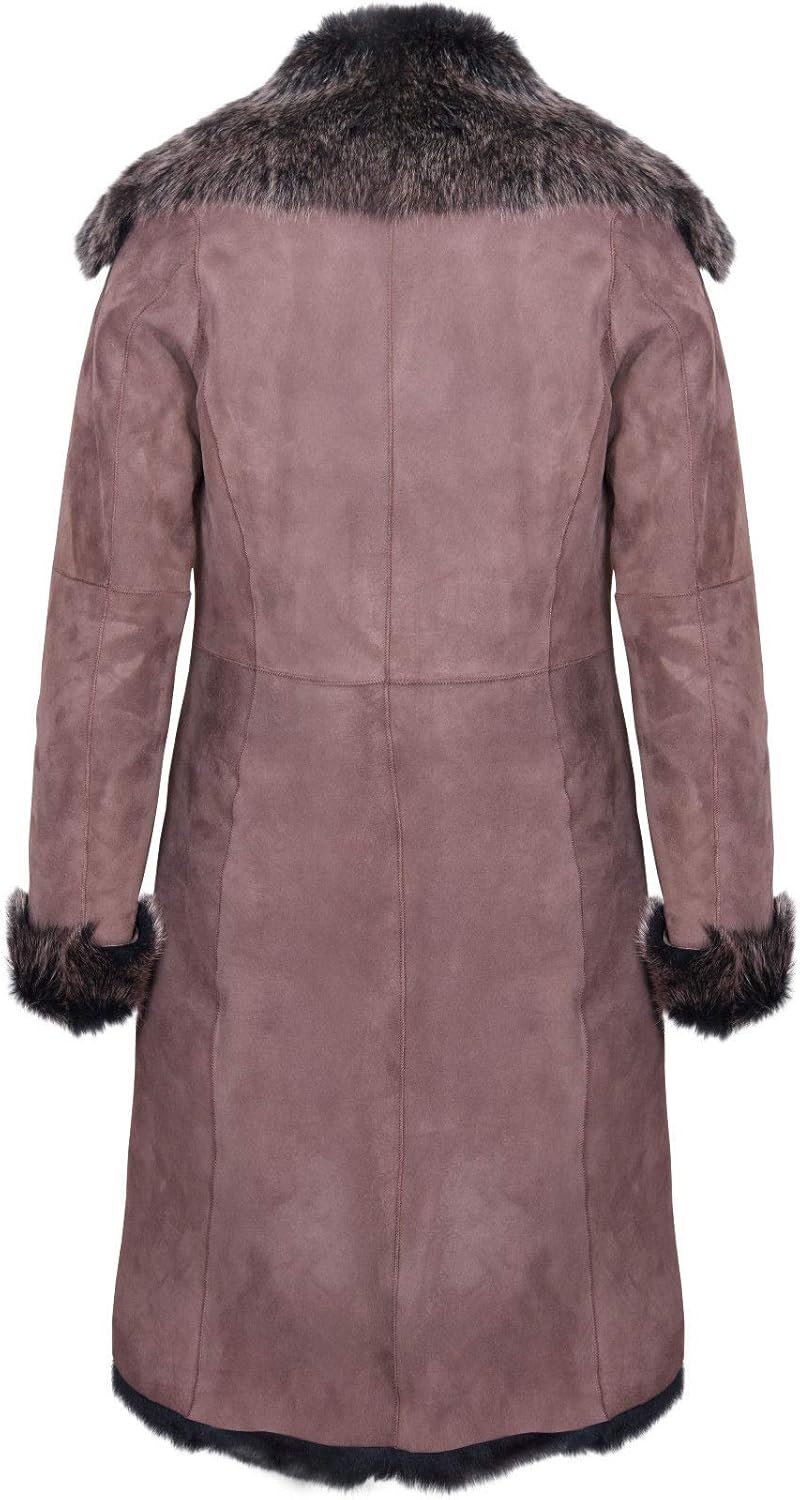 Ladies Brown Women's Real Toscana Sheepskin Leather Suede Jacket Trench Coat XL - Image 3