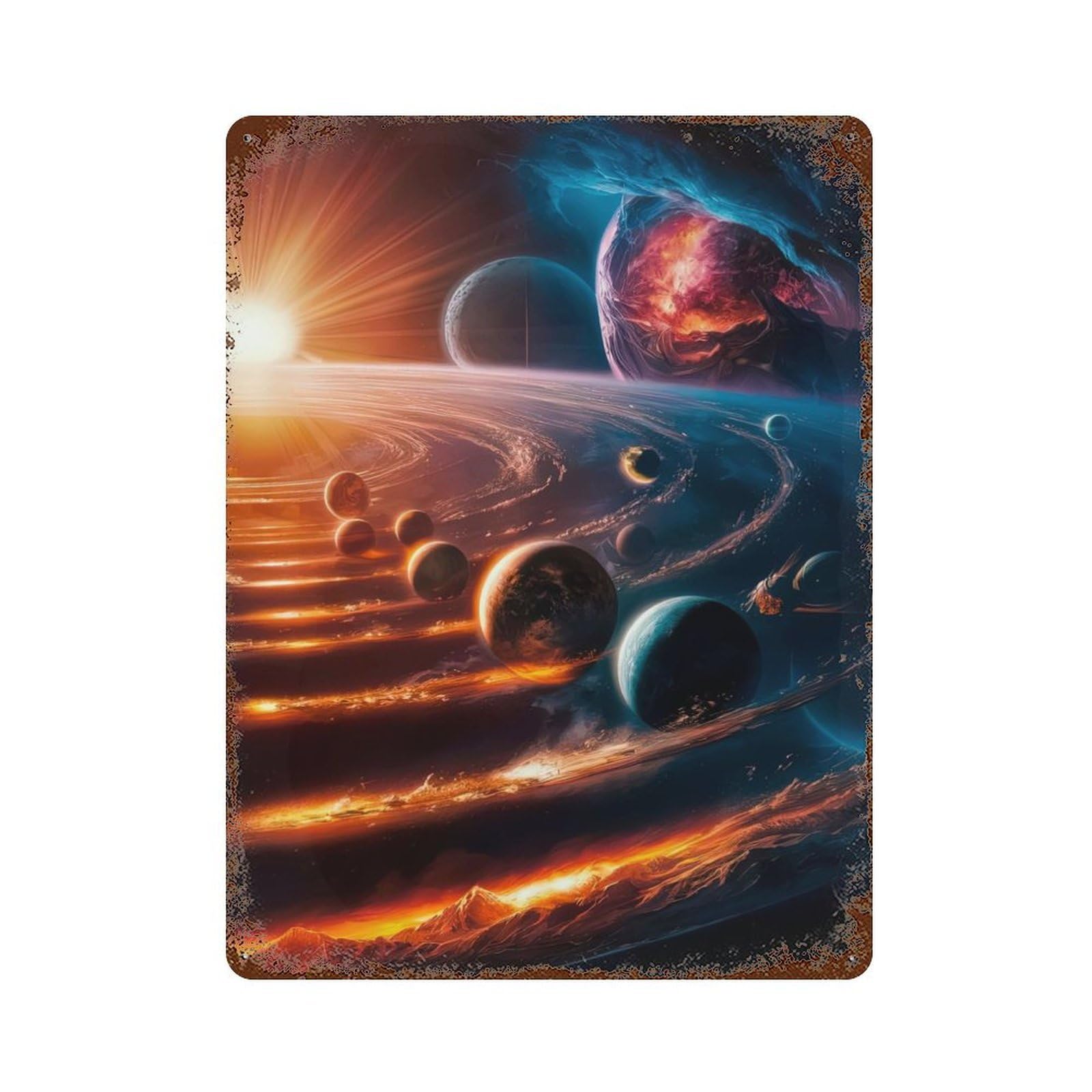 Galactic Dance of Orbits Aged Metal Wall Plaque 15.7"x11.8", Decorative Metal Wall Art for Garage, Pub Or Kitchen
