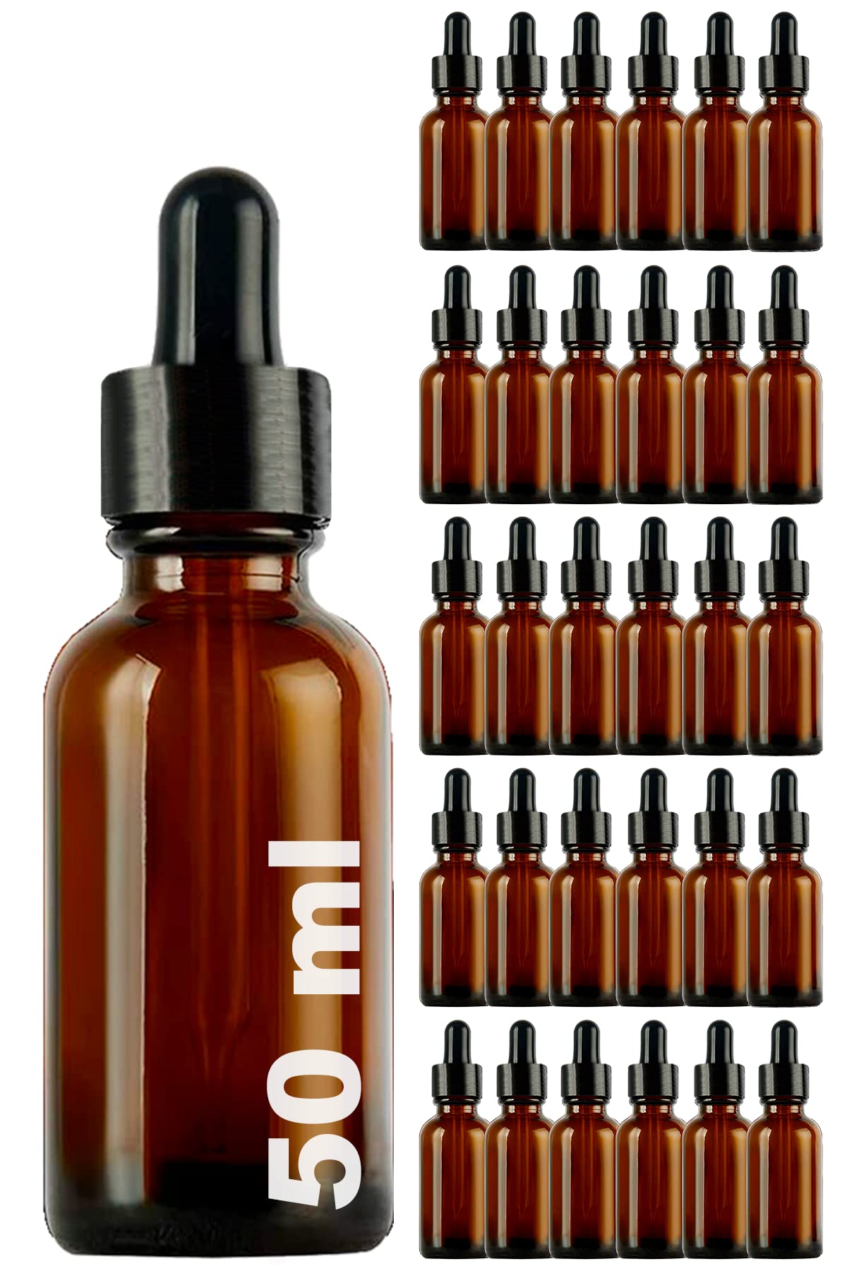 Afracam Amber 50 ml Metal Siyah Sızdırmaz Kapaklı Dropper Damlalık Cam Şişe 30 Adet